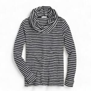 J.Crew Factory E4165 Navy White Striped Terry Funnelneck Sweatshirt Pullover Top